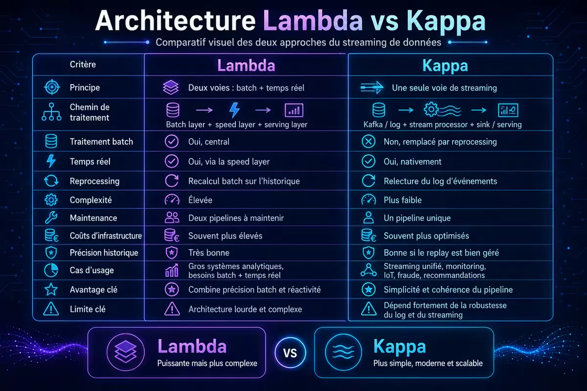 Tableau comparatif des deux architectures avec mention des avantages et inconvénients